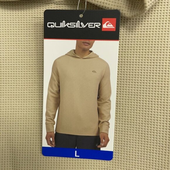 NEW Quiksilver Men's L Tan Waffle Hooded Pullover Sweatshirt Stretch - Picture 9 of 10